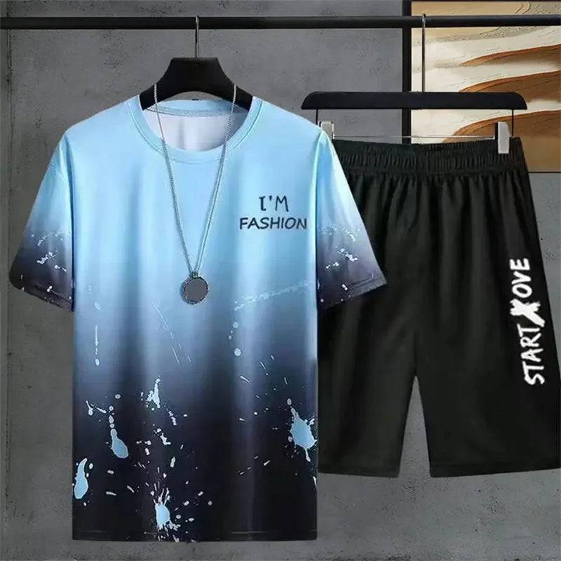 
                  
                    Summer New Men's Two Piece Set Gradient Casual T-Shirt and Shorts Sets Men Sports Suit Fashion Short Sleeve Tracksuit Pullover
                  
                