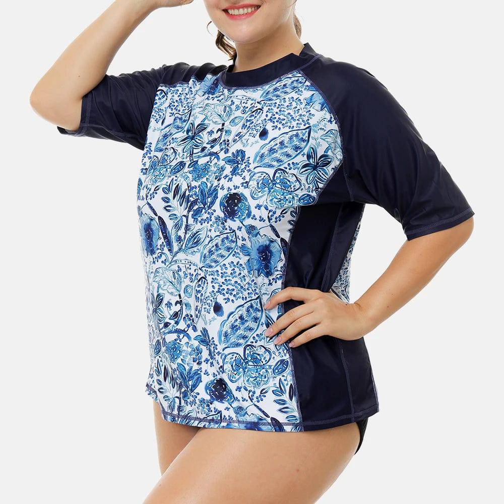 
                  
                    Attraco Swimsuit Swimwear Rash Guard Women Short Sleeve Retro Floral Print Shirt Womens Plus Size UPF50+ Rash Guard Beach Wear
                  
                