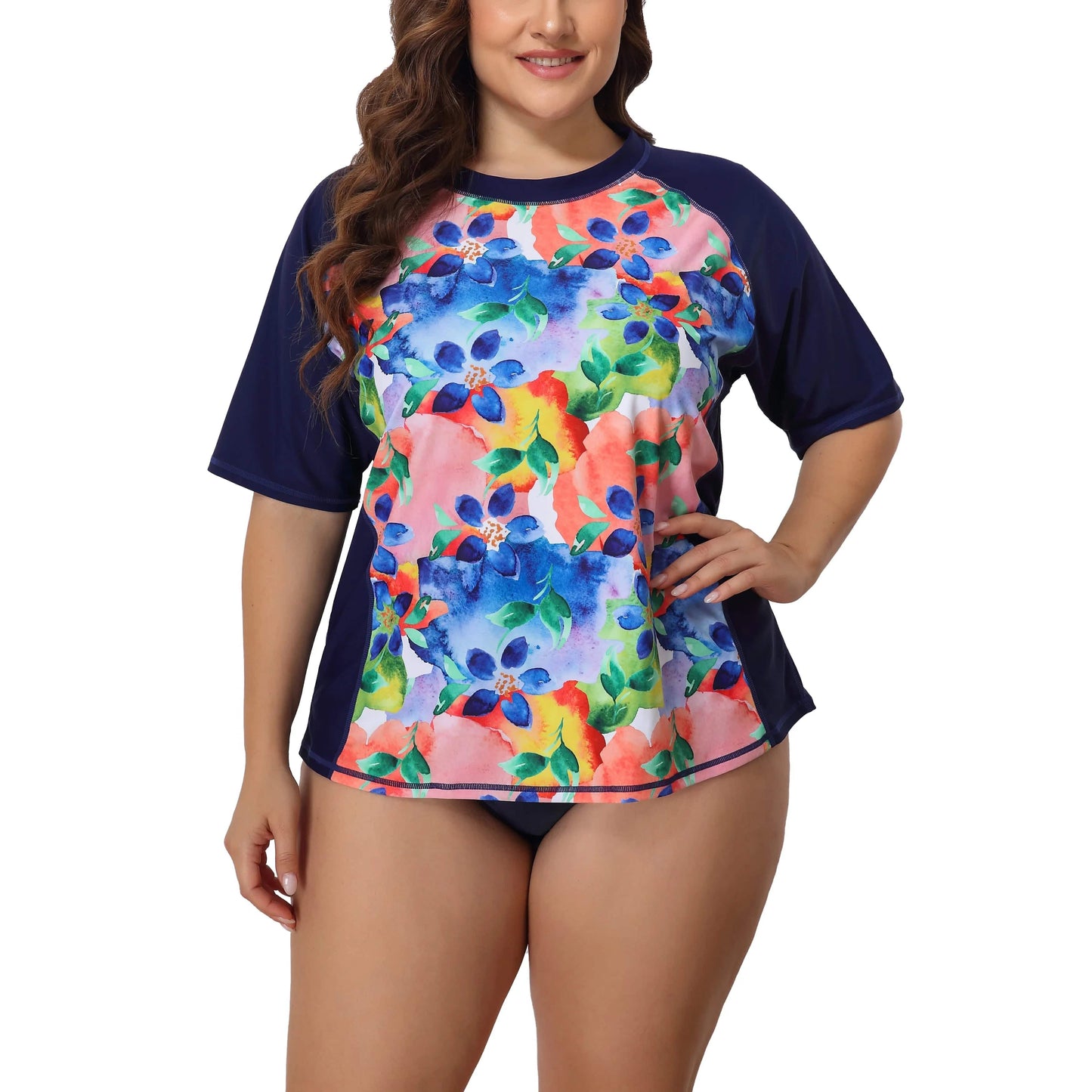 
                  
                    Attraco Swimsuit Swimwear Rash Guard Women Short Sleeve Retro Floral Print Shirt Womens Plus Size UPF50+ Rash Guard Beach Wear
                  
                