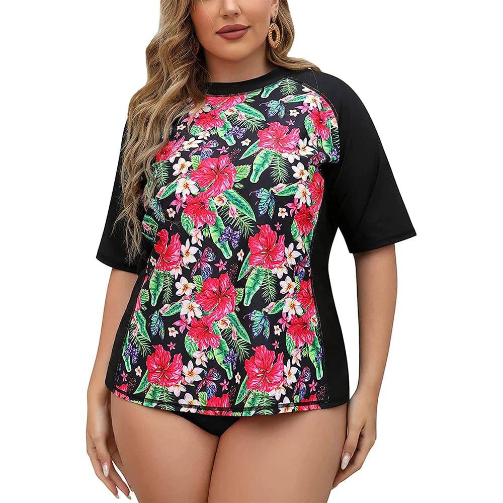 
                  
                    Attraco Swimsuit Swimwear Rash Guard Women Short Sleeve Retro Floral Print Shirt Womens Plus Size UPF50+ Rash Guard Beach Wear
                  
                