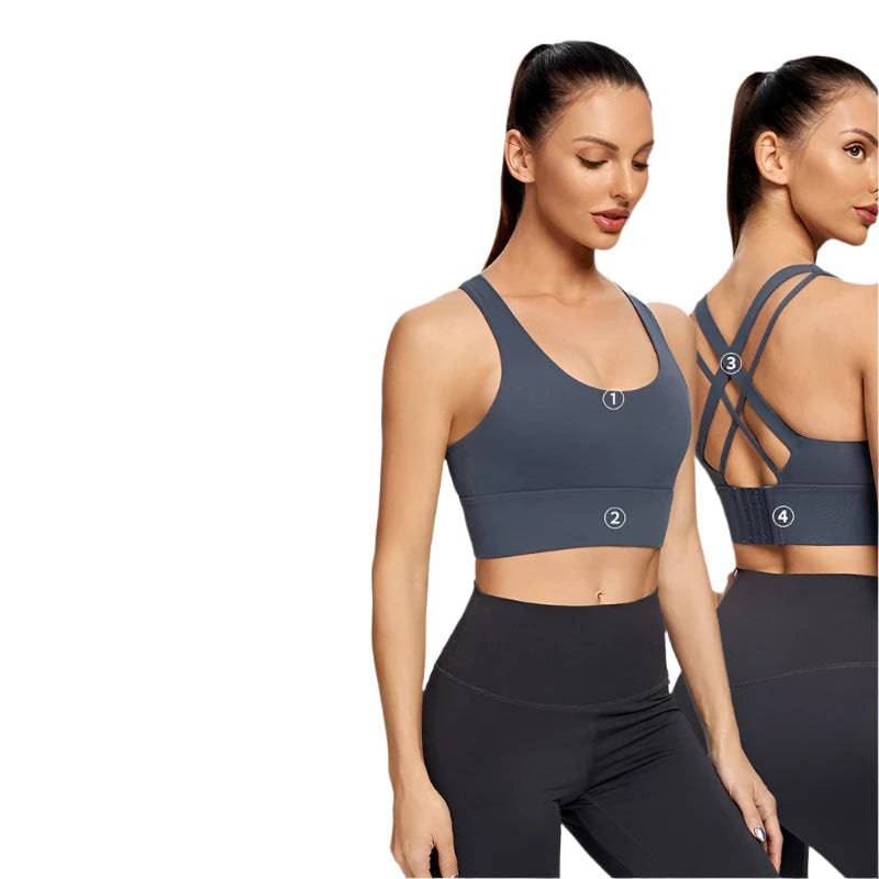 Plus Size Women Sports Bras Crop Top Yoga Vest Wire Free Cross Back Strap Shockproof Gym Fitness Athletic Brassiere