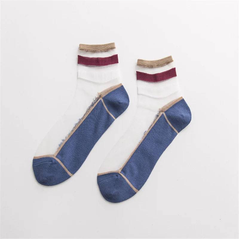 
                  
                    Fashion Lace Transparent Crystal Socks Women Patchwork Striped Comfy Sheer Silk Harajuku Funny Socks 2019 New Calcetines Mujer
                  
                