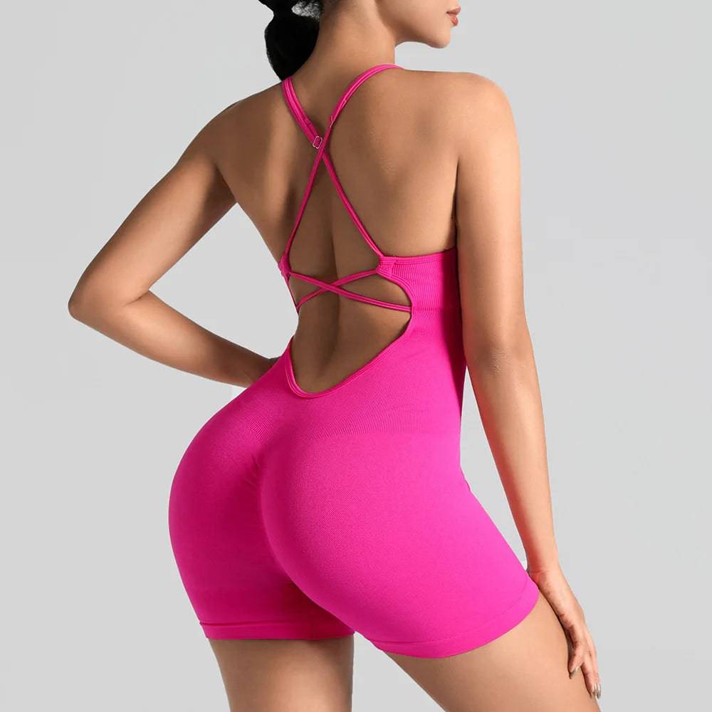 
                  
                    Backless One Piece Yoga Jumpsuit With Pads High Elastic Fitness Seamless Playsuits Outfits Sports Cami Romper
                  
                