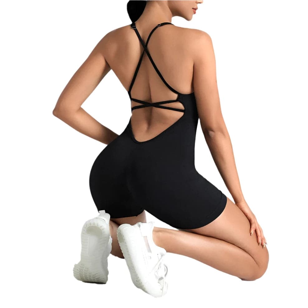 Backless One Piece Yoga Jumpsuit With Pads High Elastic Fitness Seamless Playsuits Outfits Sports Cami Romper