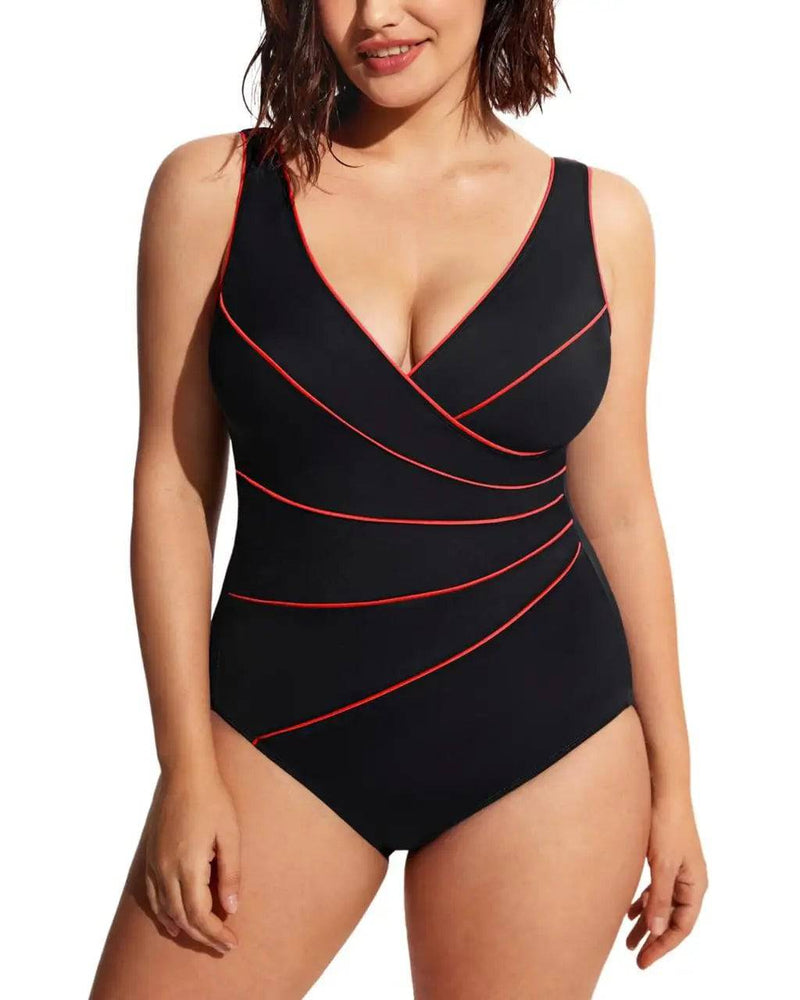 
                  
                    DELIMIRA Women's Slimming Swimwear One Piece Piped Swimsuit Plus Size Bathing Suit
                  
                