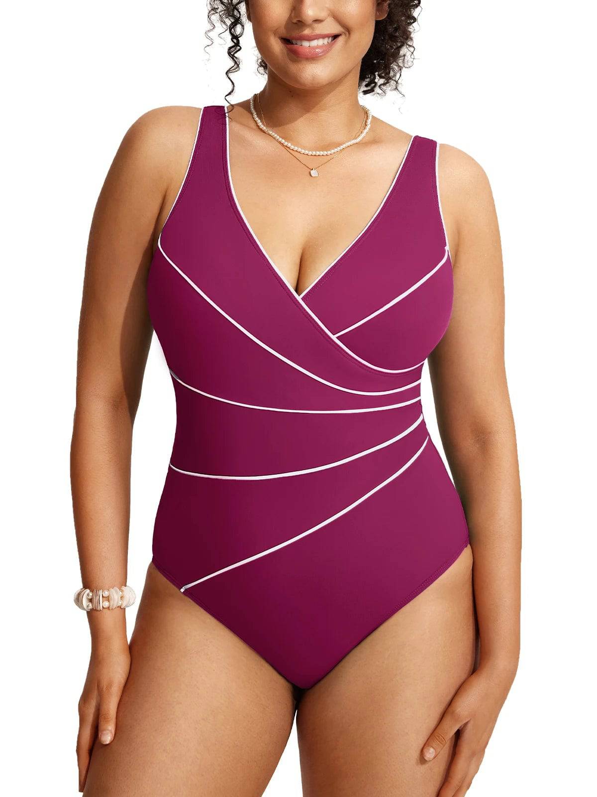 
                  
                    DELIMIRA Women's Slimming Swimwear One Piece Piped Swimsuit Plus Size Bathing Suit
                  
                