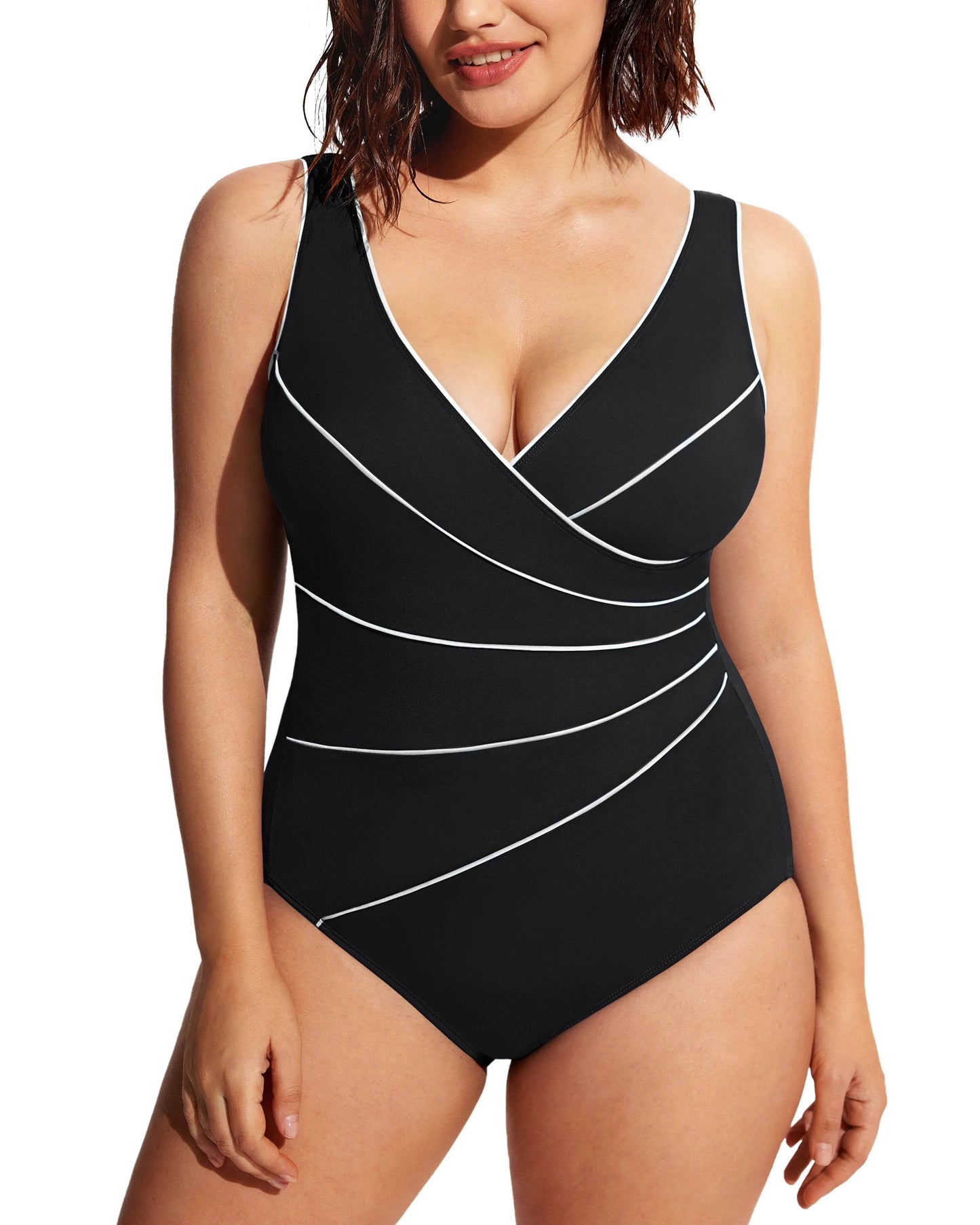 
                  
                    DELIMIRA Women's Slimming Swimwear One Piece Piped Swimsuit Plus Size Bathing Suit
                  
                