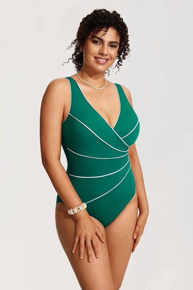 
                  
                    DELIMIRA Women's Slimming Swimwear One Piece Piped Swimsuit Plus Size Bathing Suit
                  
                