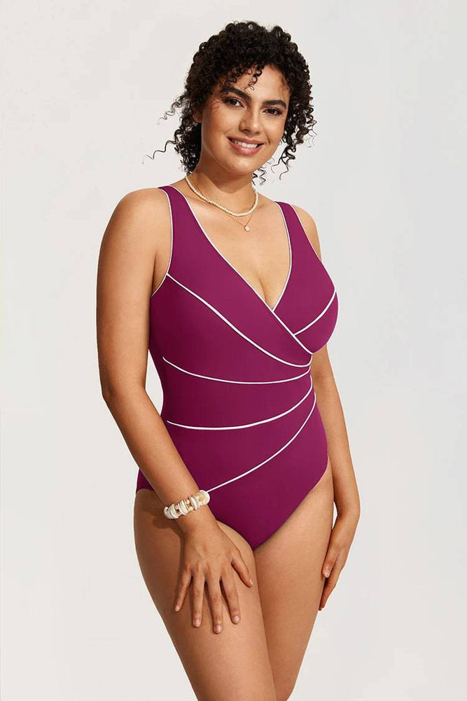 
                  
                    DELIMIRA Women's Slimming Swimwear One Piece Piped Swimsuit Plus Size Bathing Suit
                  
                