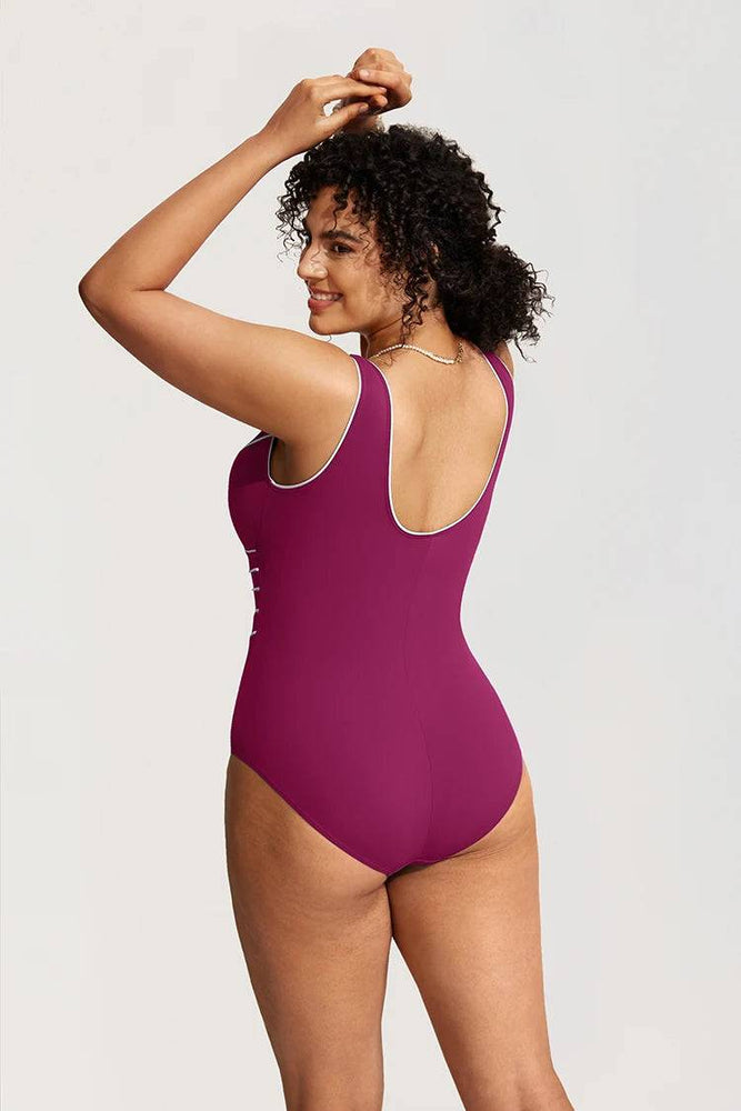 
                  
                    DELIMIRA Women's Slimming Swimwear One Piece Piped Swimsuit Plus Size Bathing Suit
                  
                