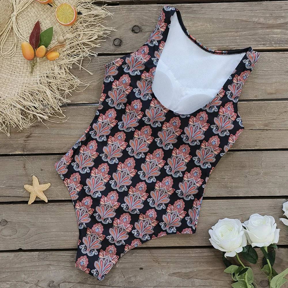 
                  
                    2024 New Printed One-piece Swimsuit Classic Printed Lace Up Swimsuit Women's Push Up Flower One-piece Suit Beach Wear For Female
                  
                