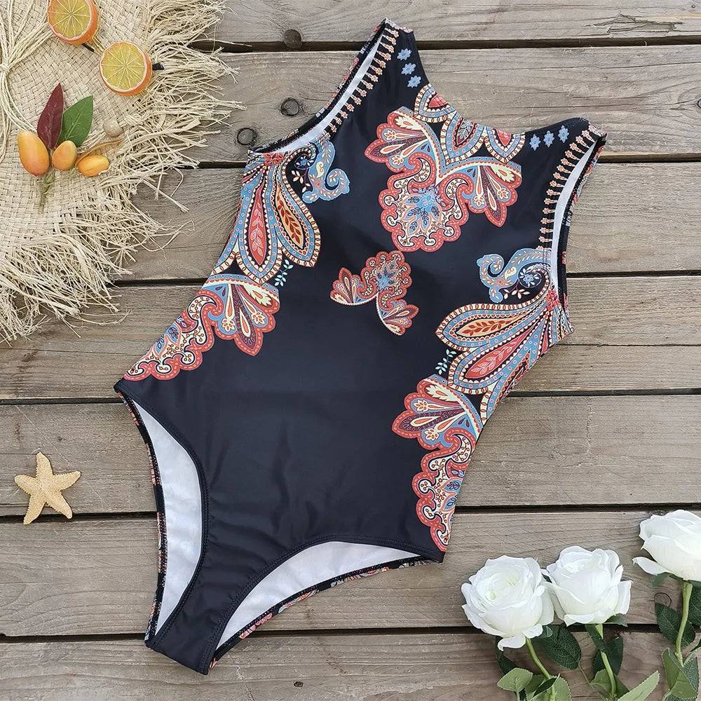 
                  
                    2024 New Printed One-piece Swimsuit Classic Printed Lace Up Swimsuit Women's Push Up Flower One-piece Suit Beach Wear For Female
                  
                