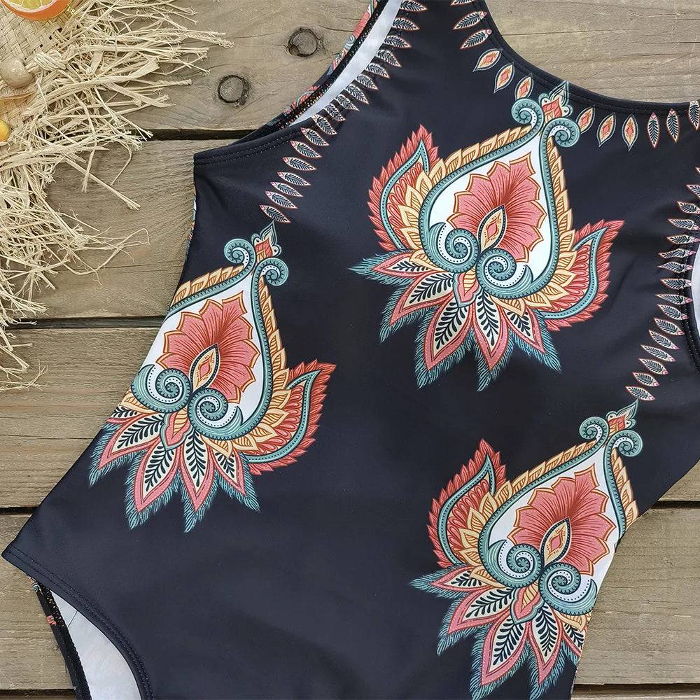 
                  
                    2024 New Printed One-piece Swimsuit Classic Printed Lace Up Swimsuit Women's Push Up Flower One-piece Suit Beach Wear For Female
                  
                