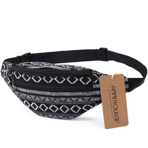 
                  
                    Annmouler New Women Fanny Pack 8 Colors Fabric Waist Packs Bohemian Style Waist Bag 2 Pocket Waist Belt Bag Travel Phone Pouch
                  
                