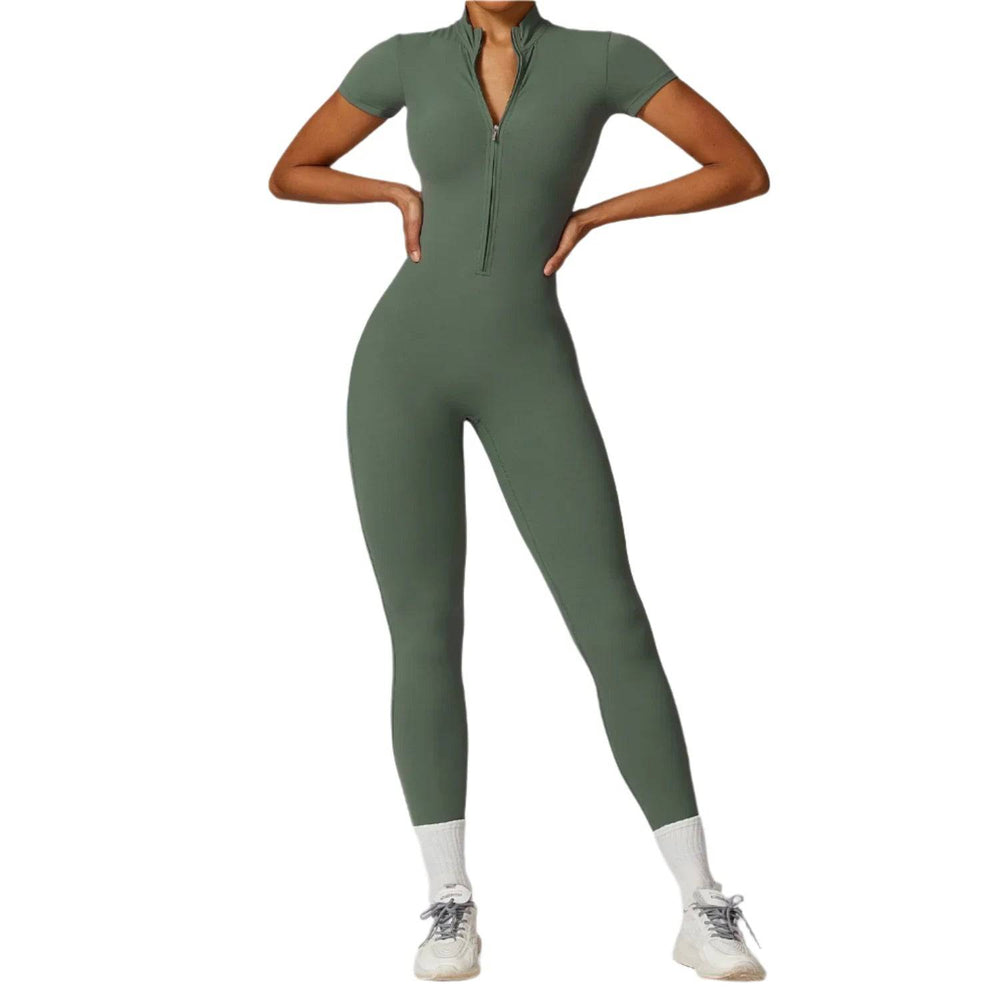 Women Sportswear Zipper Rompers Sports Jumpsuit Woman Fitness Overalls Workout Yoga Set Female Gym Short Sleeve One-Piece Suit