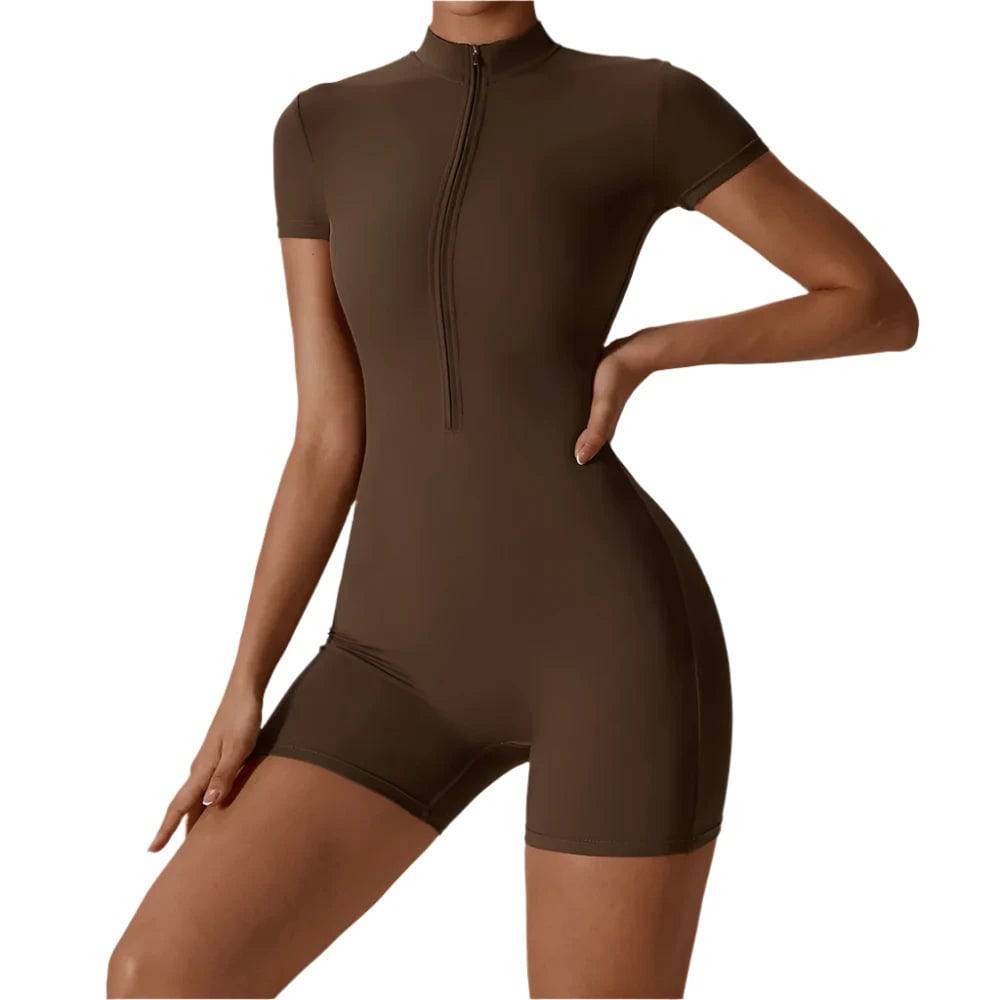 Yoga Set Women's One-Piece Suit Zipper Short Sleeve Gym Push Up Workout Clothes Fitness Short Bodysuit Sportswear Jumpsuits