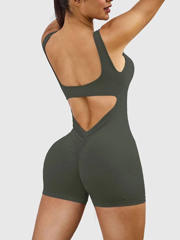 
                  
                    Yoga Jumpsuit Women Seamless Hollow Out Back Sports Romper Set Women Gym Short Backless Fitness Suit
                  
                