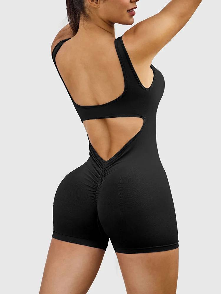 
                  
                    Yoga Jumpsuit Women Seamless Hollow Out Back Sports Romper Set Women Gym Short Backless Fitness Suit
                  
                