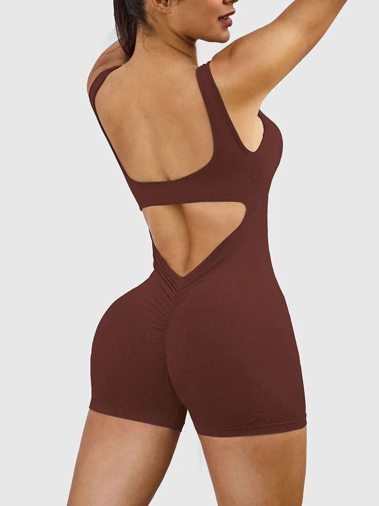 
                  
                    Yoga Jumpsuit Women Seamless Hollow Out Back Sports Romper Set Women Gym Short Backless Fitness Suit
                  
                