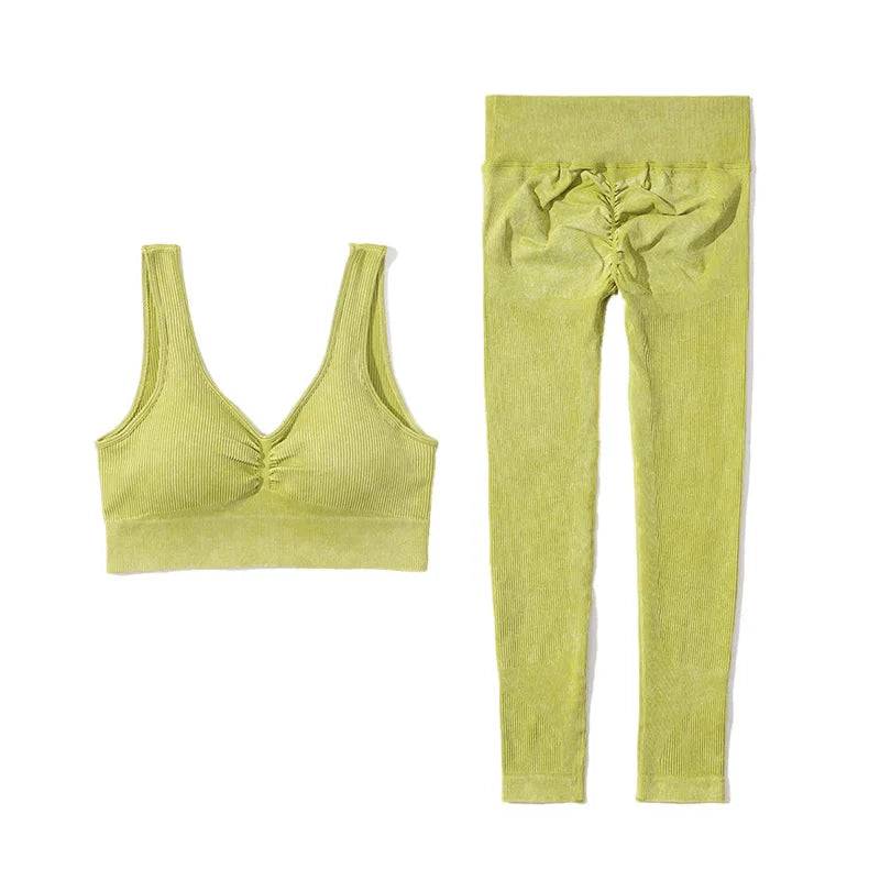 
                  
                    Seamless Ribbed Women's Sportswear Two Piece Yoga Set High Waist Gym Leggings Crop Top Fitness Sports Suits Acid Wash Activewear
                  
                