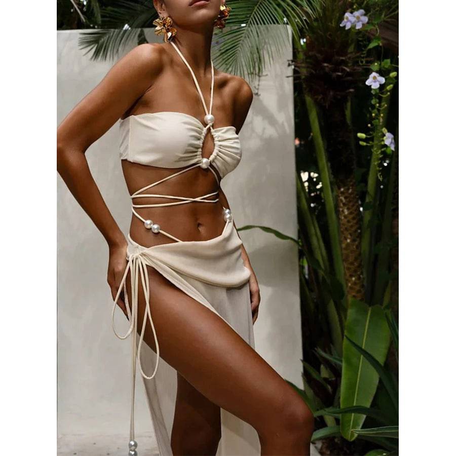 
                  
                    2024 Solid Color Halter Triangle Bikini and Beach Dress Women Fashion Swimsuit 2 Piece Set Outfit Luxury Swimwear Bathing Suit
                  
                