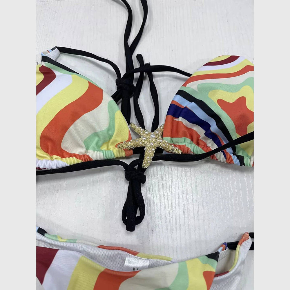 
                  
                    2024 Colorful Striped Printed Bikini Triangle Women Sexy Split Swimsuit Fashion Beach Swimwear Beach Dress Bathing Suit Clothing
                  
                