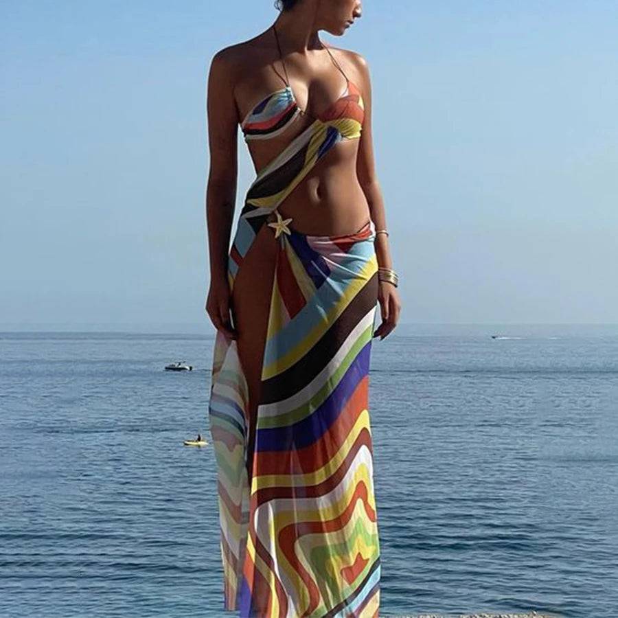 
                  
                    2024 Colorful Striped Printed Bikini Triangle Women Sexy Split Swimsuit Fashion Beach Swimwear Beach Dress Bathing Suit Clothing
                  
                