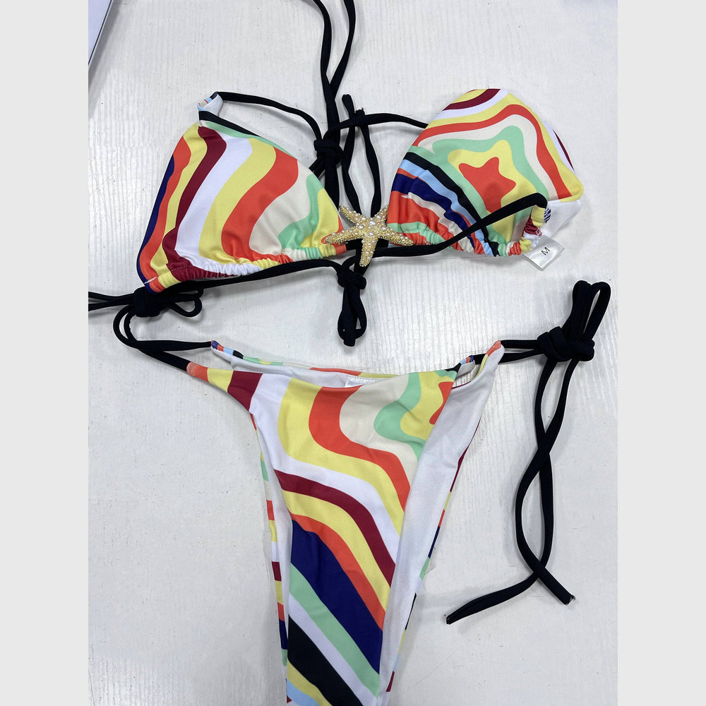 
                  
                    2024 Colorful Striped Printed Bikini Triangle Women Sexy Split Swimsuit Fashion Beach Swimwear Beach Dress Bathing Suit Clothing
                  
                