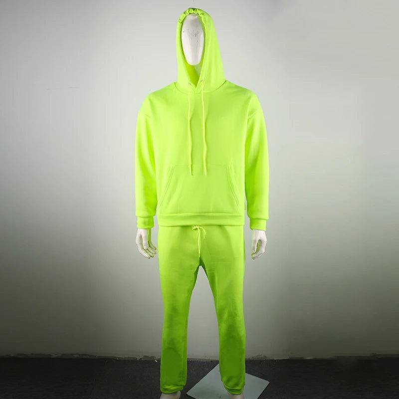 
                  
                    Neon Green Style Men's Fashion Tracksuit Solid 2 Pieces Long Sleeve Hoody+Loose Swearpants Casual Sportsuit Men 2024 Newest OMSJ
                  
                