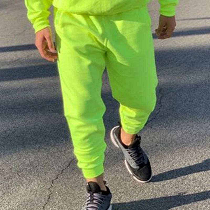 
                  
                    Neon Green Style Men's Fashion Tracksuit Solid 2 Pieces Long Sleeve Hoody+Loose Swearpants Casual Sportsuit Men 2024 Newest OMSJ
                  
                