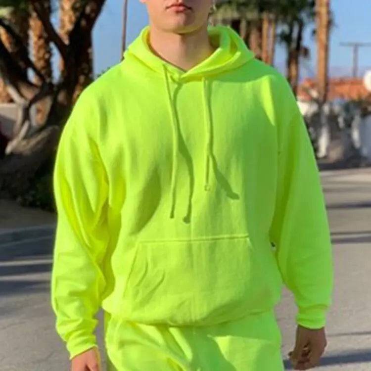 
                  
                    Neon Green Style Men's Fashion Tracksuit Solid 2 Pieces Long Sleeve Hoody+Loose Swearpants Casual Sportsuit Men 2024 Newest OMSJ
                  
                