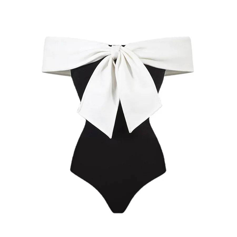 
                  
                    Color Block Off Shoulder Bow One Piece Swimwear and Cover Up Women's Push Up Bandeau Swimsuit Luxury Bathing Suit Beachwear 2024
                  
                