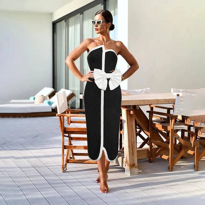 
                  
                    Color Block Off Shoulder Bow One Piece Swimwear and Cover Up Women's Push Up Bandeau Swimsuit Luxury Bathing Suit Beachwear 2024
                  
                