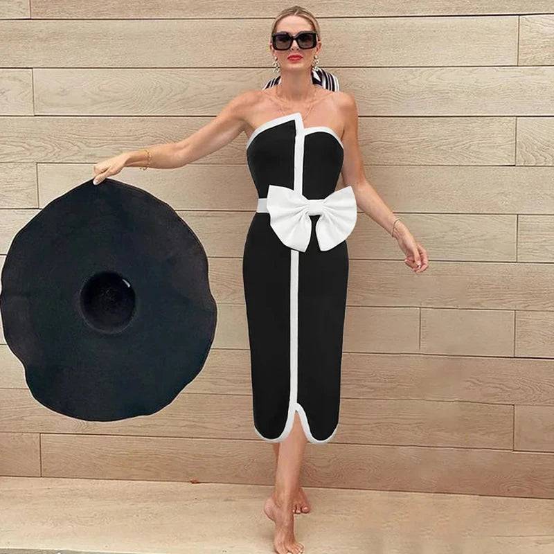 
                  
                    Color Block Off Shoulder Bow One Piece Swimwear and Cover Up Women's Push Up Bandeau Swimsuit Luxury Bathing Suit Beachwear 2024
                  
                