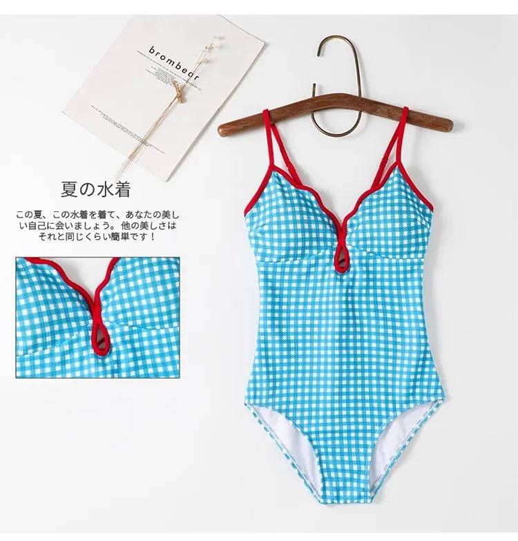 
                  
                    Red Scalloped Rim Swimsuit Sexy Women Blue Plaid Swimwear 2023 New Swim Bathing Suit One Piece Summer Beachwear Monokini
                  
                