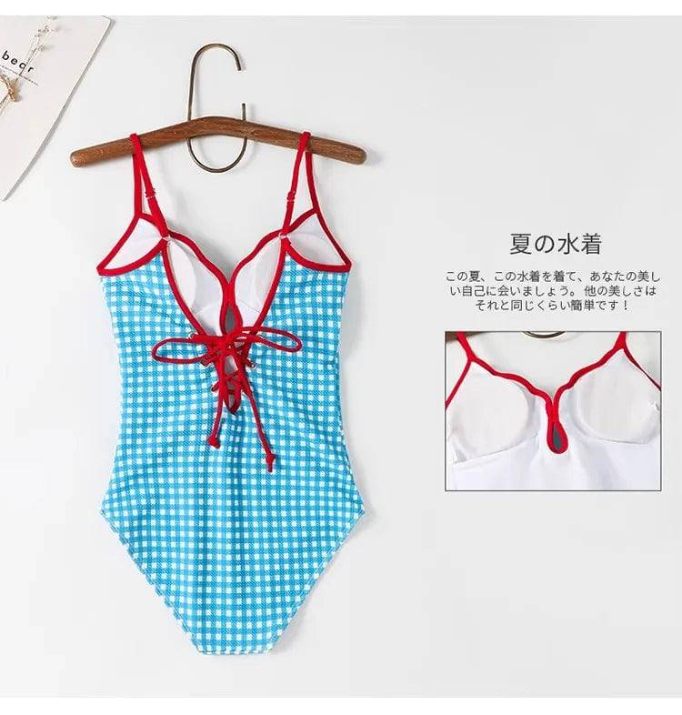 
                  
                    Red Scalloped Rim Swimsuit Sexy Women Blue Plaid Swimwear 2023 New Swim Bathing Suit One Piece Summer Beachwear Monokini
                  
                