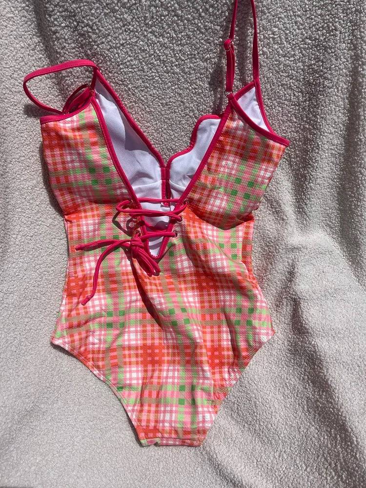 
                  
                    Red Scalloped Rim Swimsuit Sexy Women Blue Plaid Swimwear 2023 New Swim Bathing Suit One Piece Summer Beachwear Monokini
                  
                