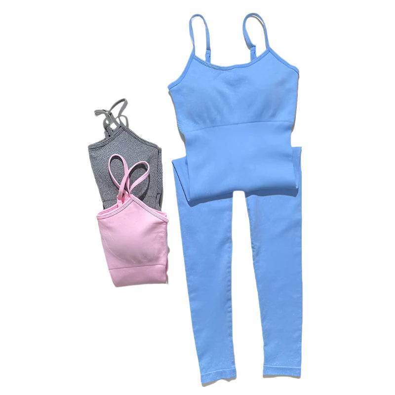 Seamless Yoga Jumpsuit Women Spaghetti Strap Leisure Workout Gym Leggings Padded Bra One-piece Bodysuits