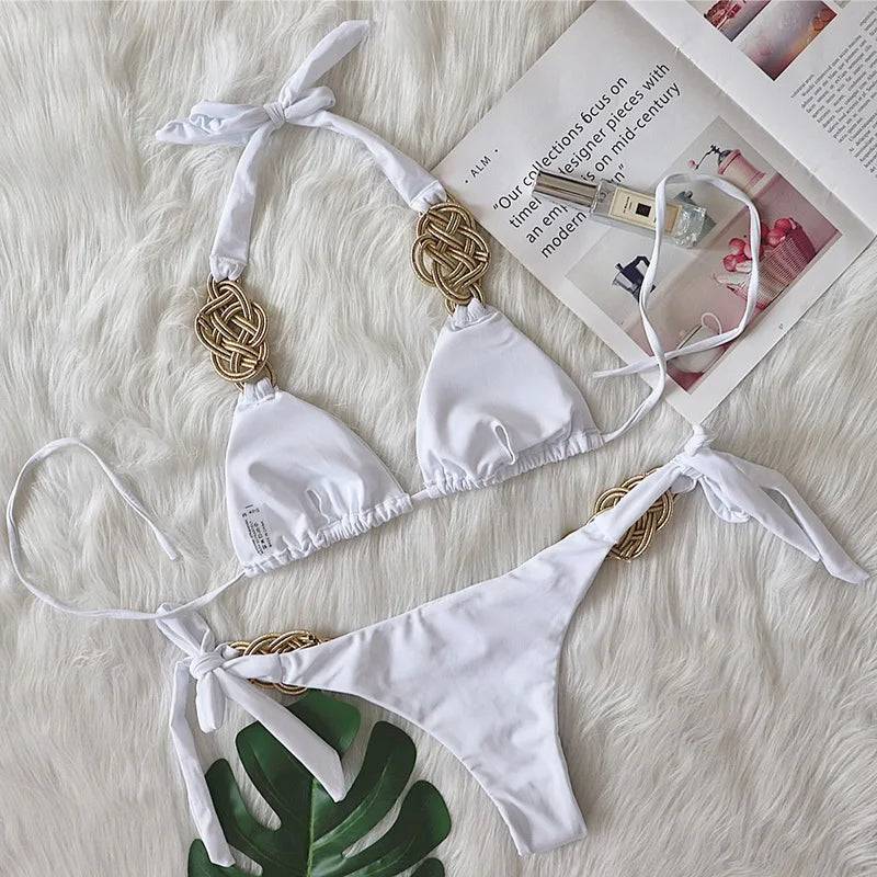 
                  
                    Para Praia Sexy 2024 Hand Knitted Bikini Push Up Swimwear Women Brazilian Bikini Swimsuit Halter Biquini Two Pieces Bathing Suit
                  
                