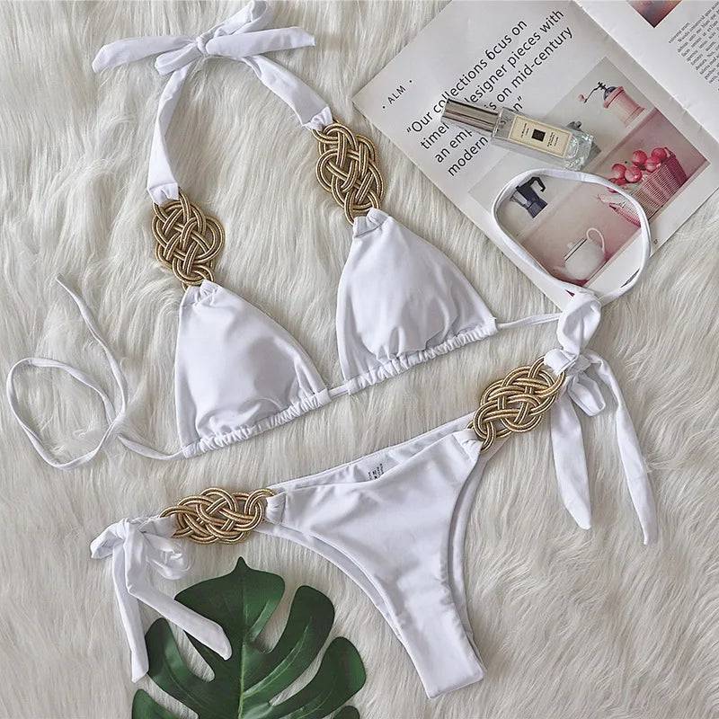 
                  
                    Para Praia Sexy 2024 Hand Knitted Bikini Push Up Swimwear Women Brazilian Bikini Swimsuit Halter Biquini Two Pieces Bathing Suit
                  
                