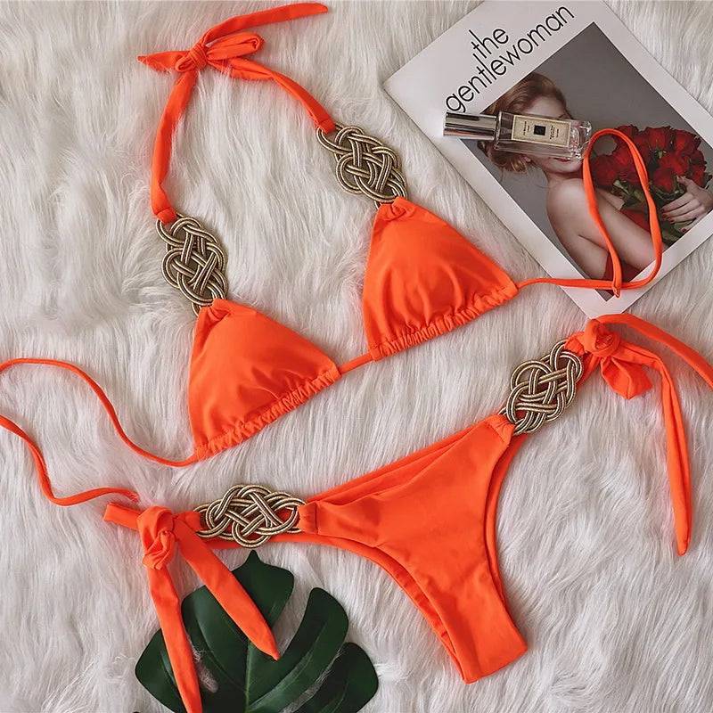 
                  
                    Para Praia Sexy 2024 Hand Knitted Bikini Push Up Swimwear Women Brazilian Bikini Swimsuit Halter Biquini Two Pieces Bathing Suit
                  
                