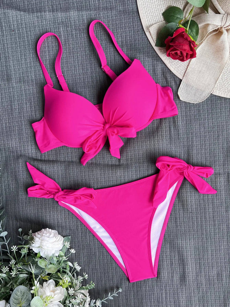 
                  
                    sexy front bow knot push up bikinis two pieces solid swimsuit tie bikini swimsuit Swimwear Biquini conjunto de bikini tankini
                  
                