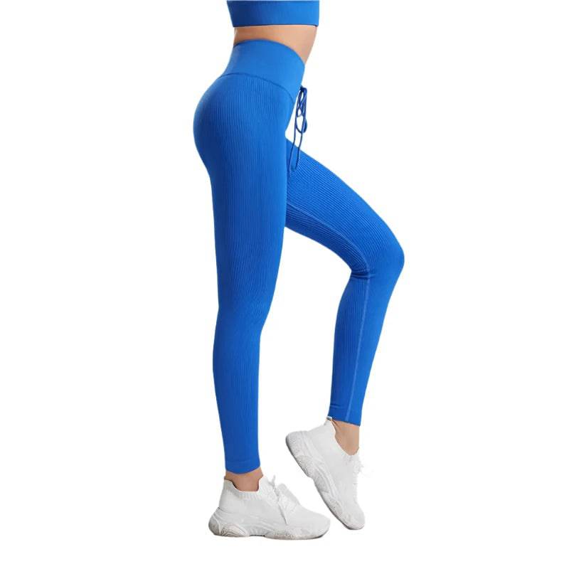 Yoga Pants Ribbed Leggings For Fitness Seamless High Waist Leggings Drawstring Push Up Sports Tights Gym Clothing Trousers