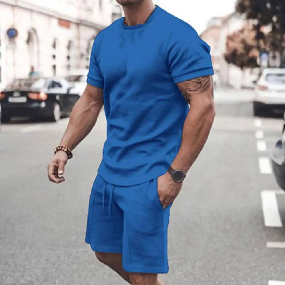 
                  
                    Men T-shirt Shorts Set Simple Pockets Two-piece Knee Length Pants Summer Tracksuit Summer T-shirt Shorts Set Young Style
                  
                