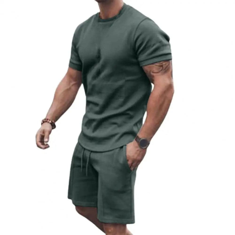 
                  
                    Men T-shirt Shorts Set Simple Pockets Two-piece Knee Length Pants Summer Tracksuit Summer T-shirt Shorts Set Young Style
                  
                