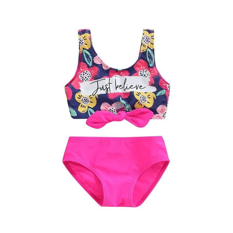 
                  
                    2-6T Girls Rose Red Letter Two-Piece Swimsuit Set Letter Flower Printed Front Knotted Vest Top with Underpants S Beach Wear
                  
                