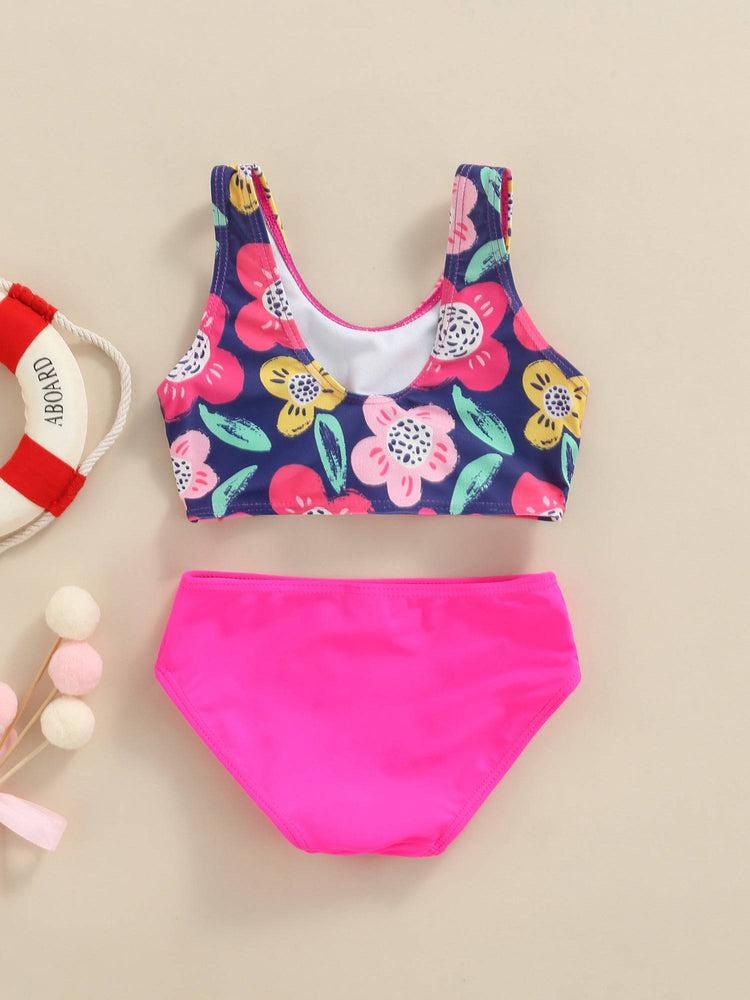 
                  
                    2-6T Girls Rose Red Letter Two-Piece Swimsuit Set Letter Flower Printed Front Knotted Vest Top with Underpants S Beach Wear
                  
                