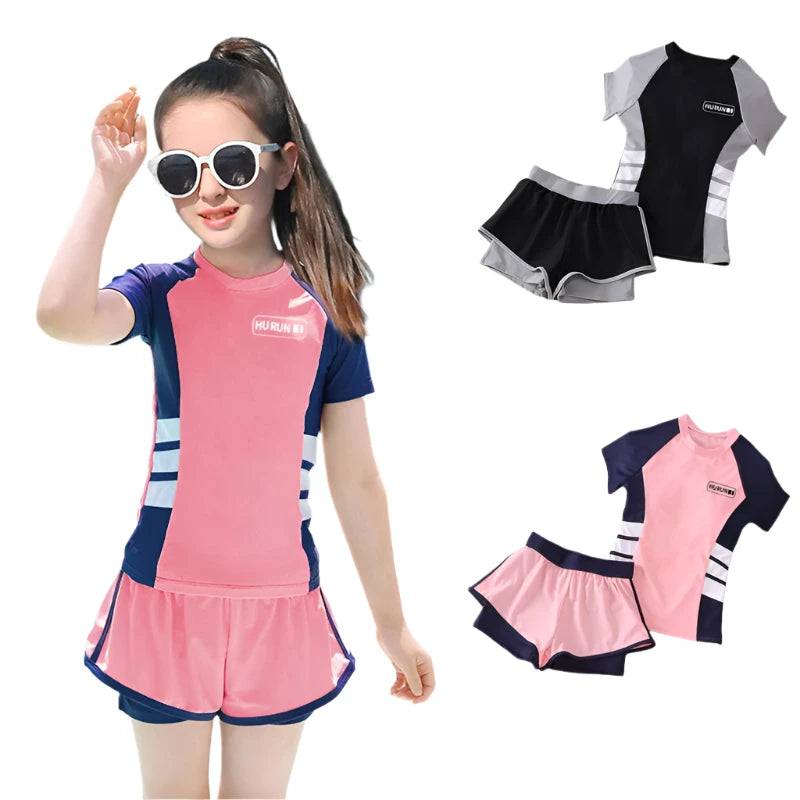 Children's Swimsuit Cute Summer Kids Girl Split Swimsuit Short Sleeve Sunscreen Swimsuits Summer Professional Swimming Suit