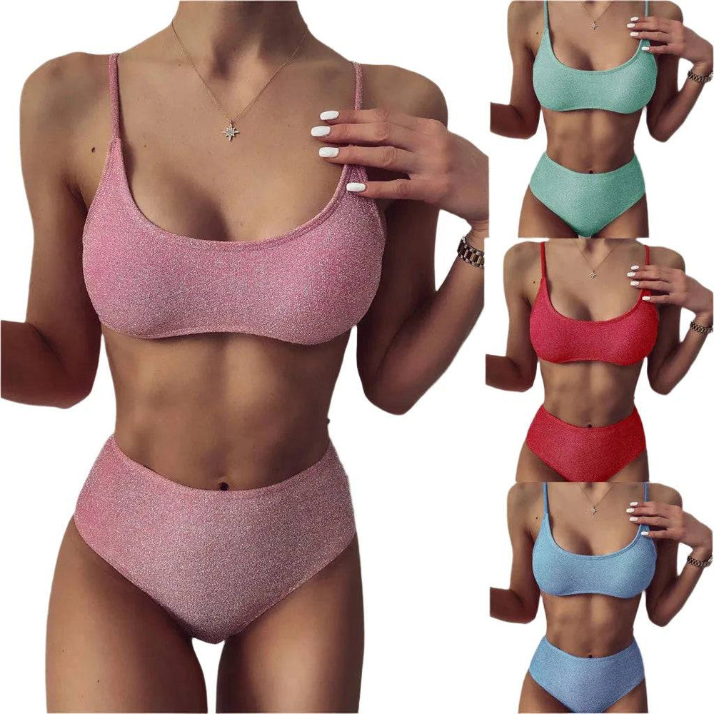 Solid Color Padded Bra Bikini Sets Swimsuit Women Push Up Y2k Tankini Swimwear Set New Beach Mujer High Waist Biquini Suit