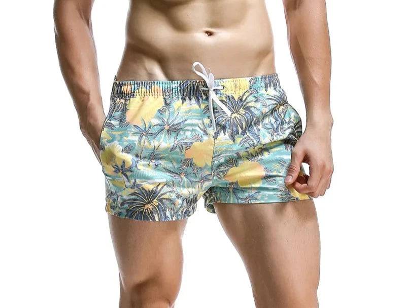 SEOBEAN Summer Hot Short Men Board Shorts Coconut Leaf Pattern Sea Beach Style Men's Shorts Men Quick Dry Shorts Trunks